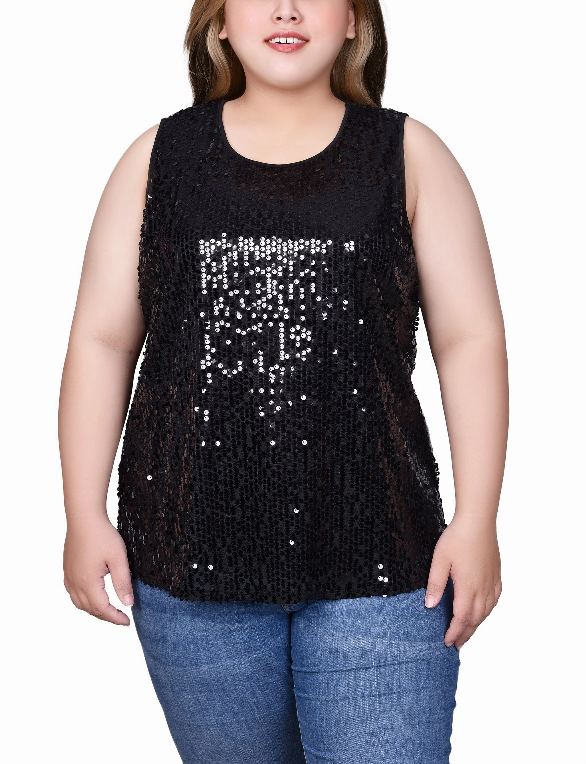 MoistureWicking Material QuickDry Texture Plus Size Sleeveless Sequined Tank Top With Combo Banding