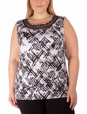 Plus Size Sleeveless Top With Crochet Neckline SheerLayering