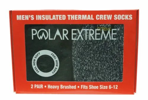 Polar Extreme Men's 2 Pair Thermal insulated Fleece Crew Socks Gray Blue Marl