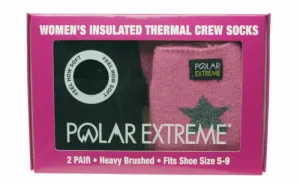 Polar Extreme Womens 2 Pair Thermal Insulated Fleece Crew Socks Black Pink Stars