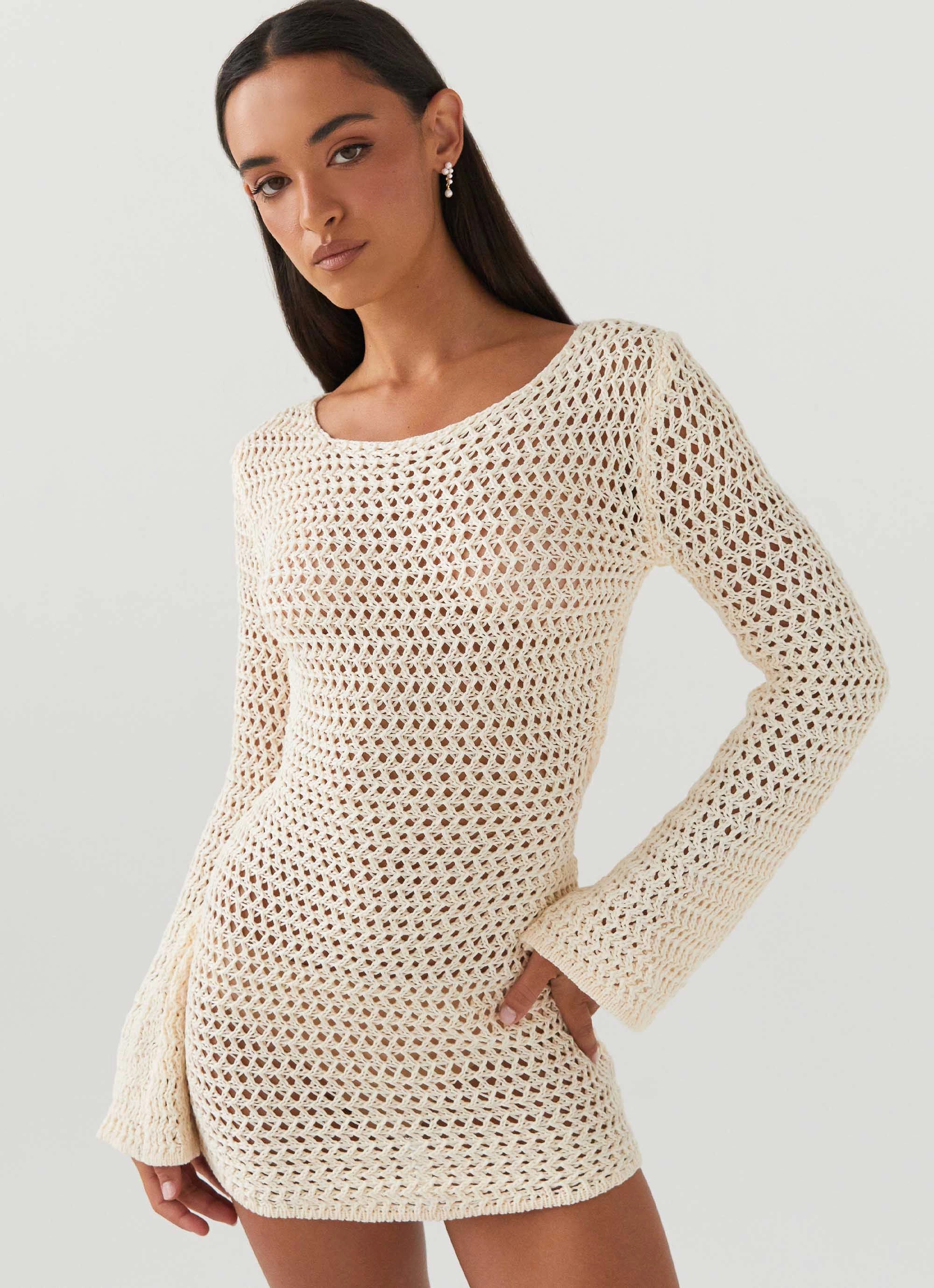 Down For The Ride Crochet Mini Dress - Ivory Flowing Layers Feminine Touch