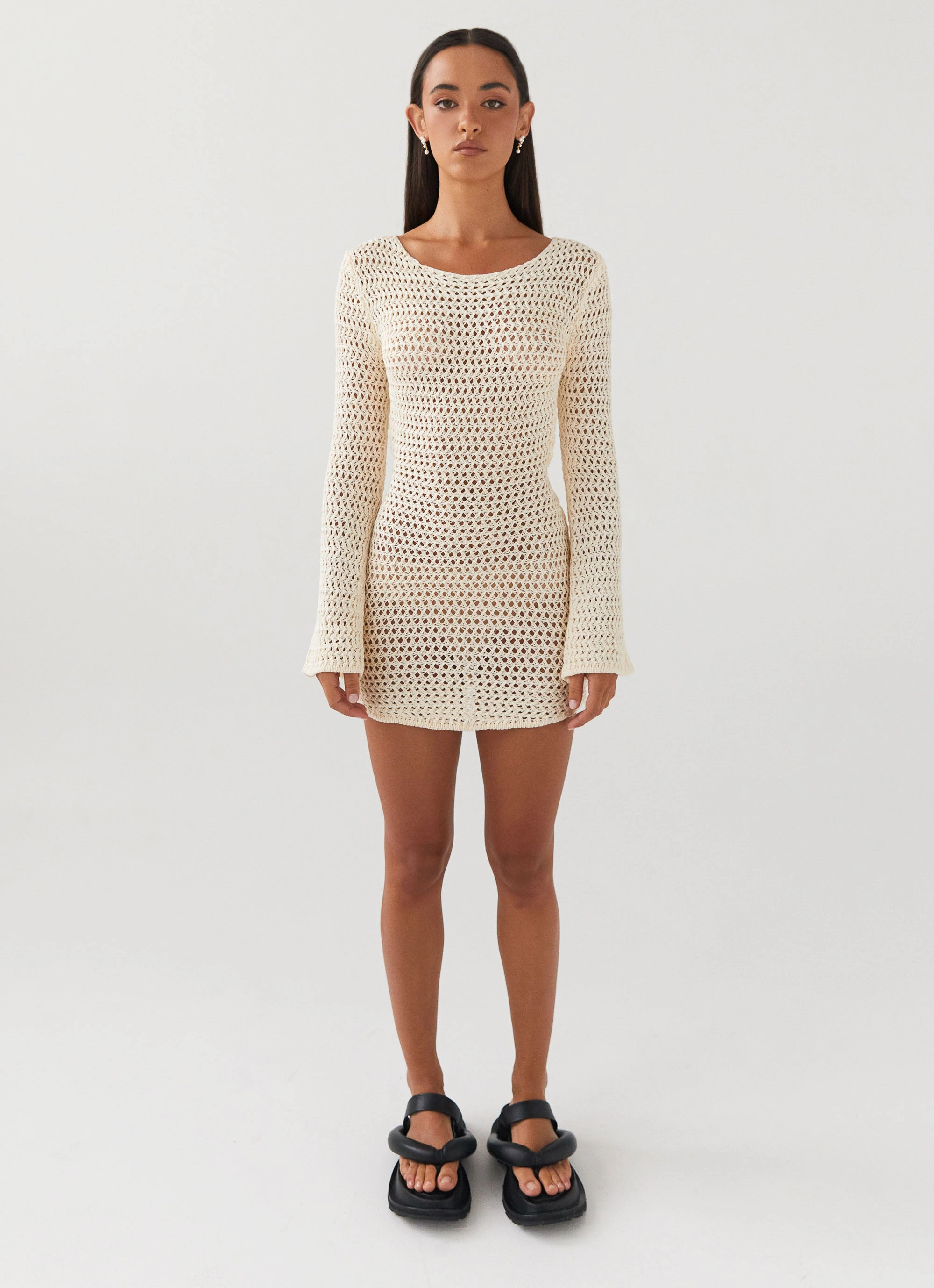 Down For The Ride Crochet Mini Dress - Ivory Silky Form Chill Edge
