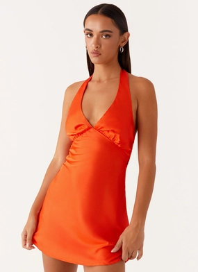 Heavy Hearted Mini Dress - Orange Textured Surface Airy Layer