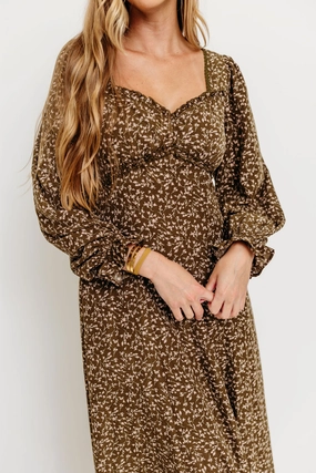 Urban Aesthetic Youthful Mood Erin Floral Maxi Dress in Olive