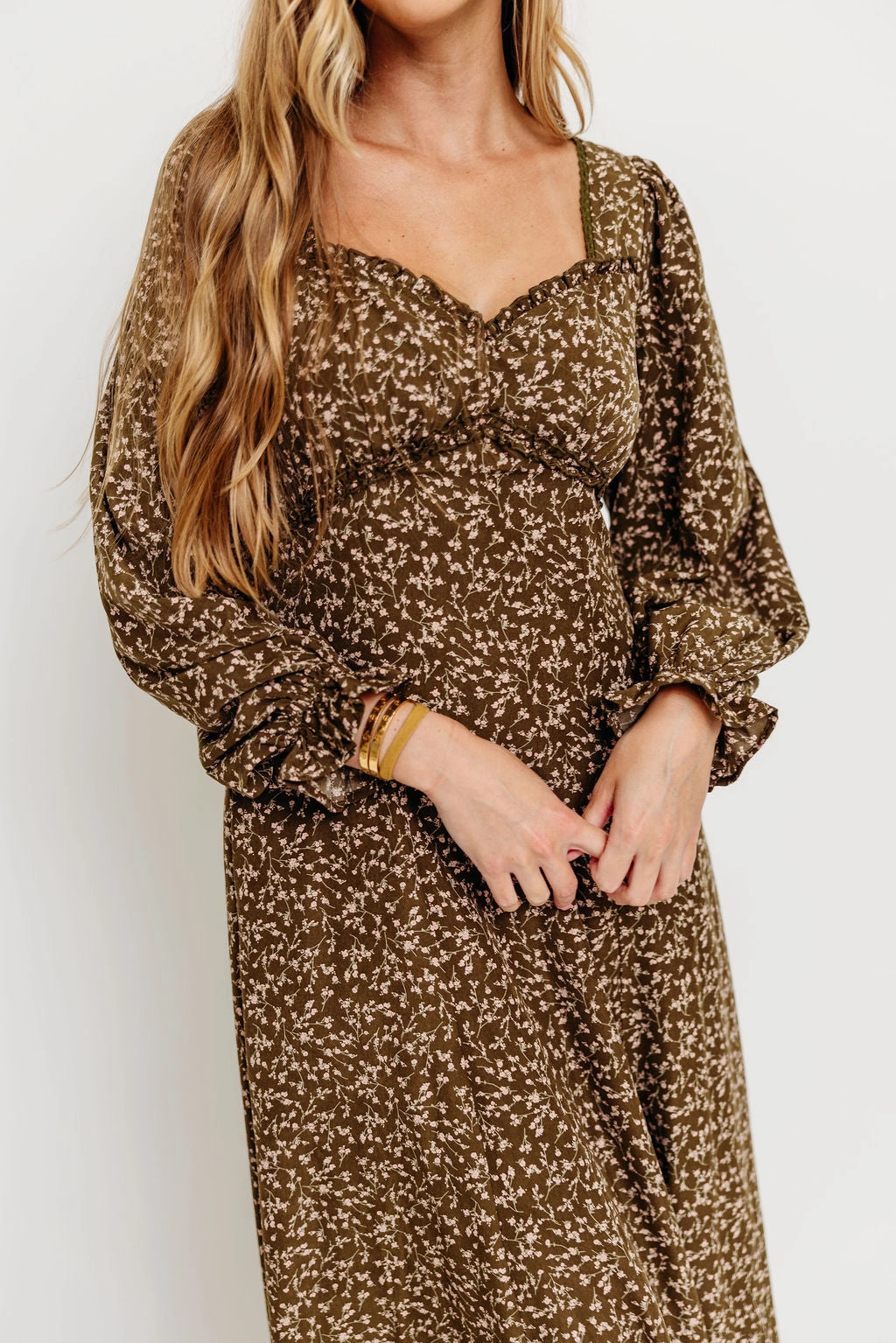 Urban Aesthetic Youthful Mood Erin Floral Maxi Dress in Olive