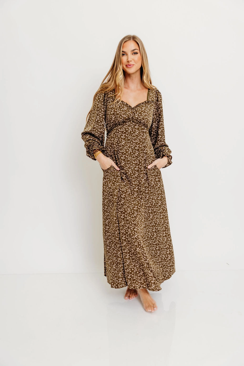 Erin Floral Maxi Dress in Olive Lightweight Piece