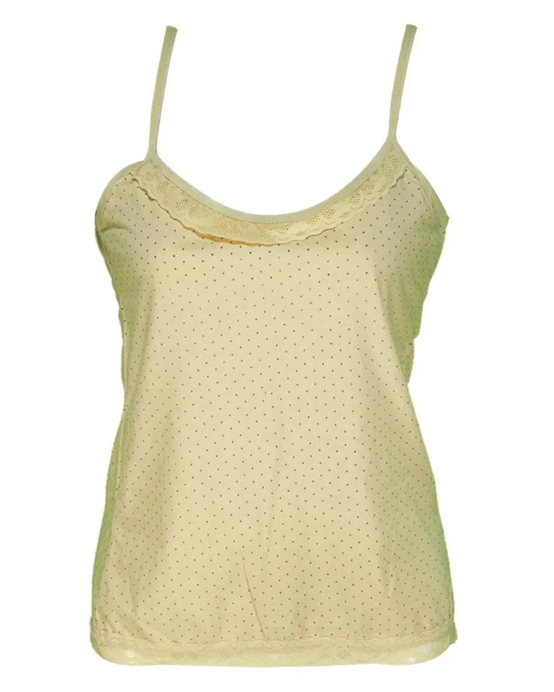 Polka Dotted Cotton Camisole With Neck Lace For Women - Color Skin - MA-8