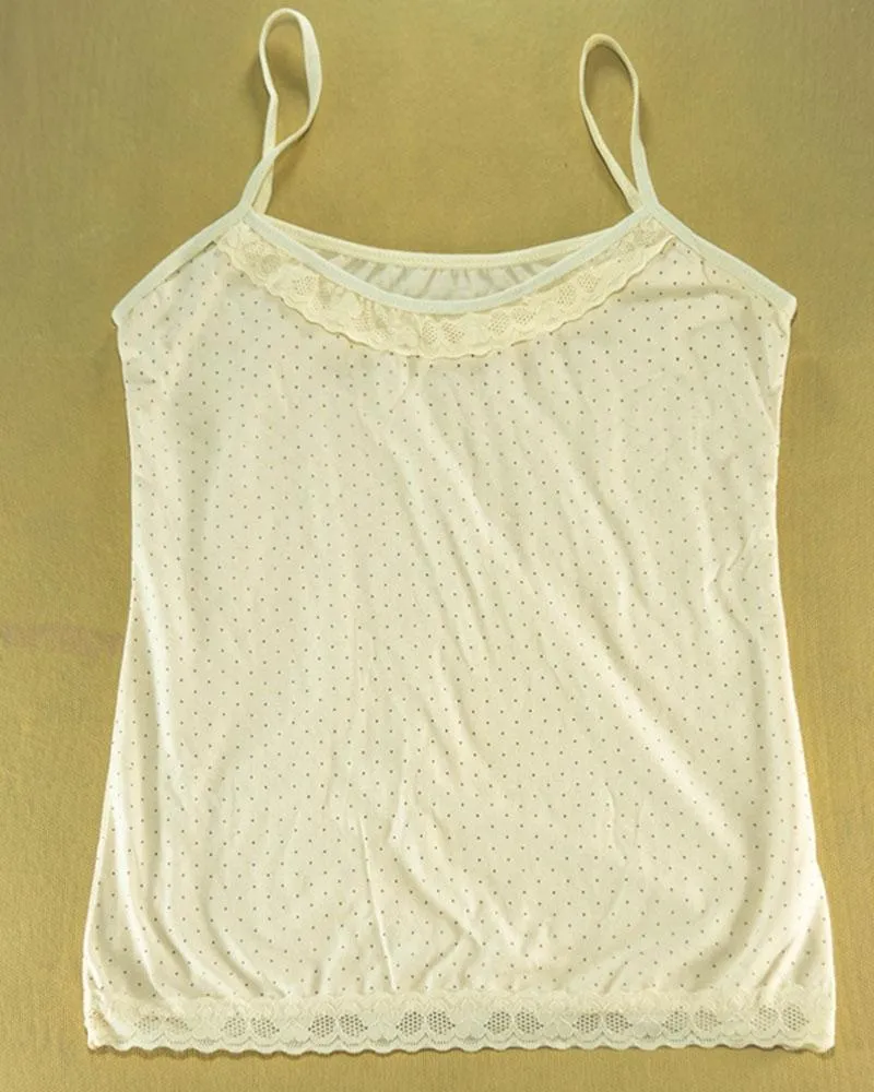 Polka Dotted Cotton Camisole With Neck Lace For Women - Color Skin - MA-8