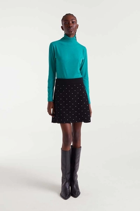 Polka Dot Knit Mini Skirt in Black Weekend Vibes Clean Fit