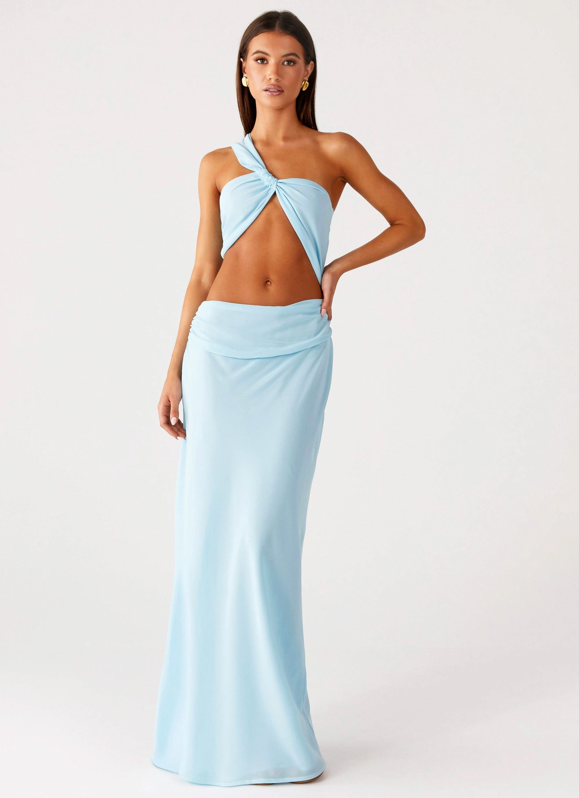 Cindelle One Shoulder Maxi Dress - Turquoise Summer Ease Garden Fresh