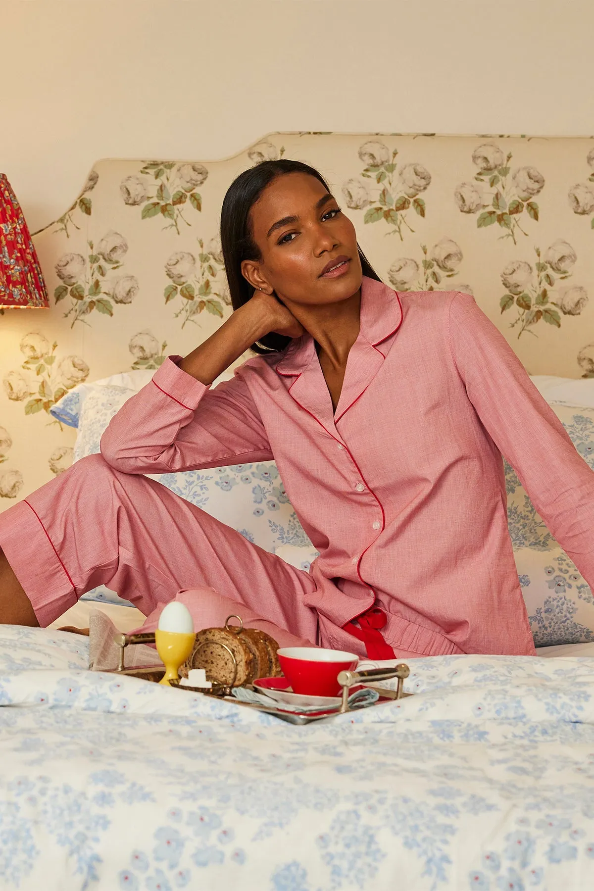 Poplin Chloe Long Sleeve Pajama Set in Classic Red