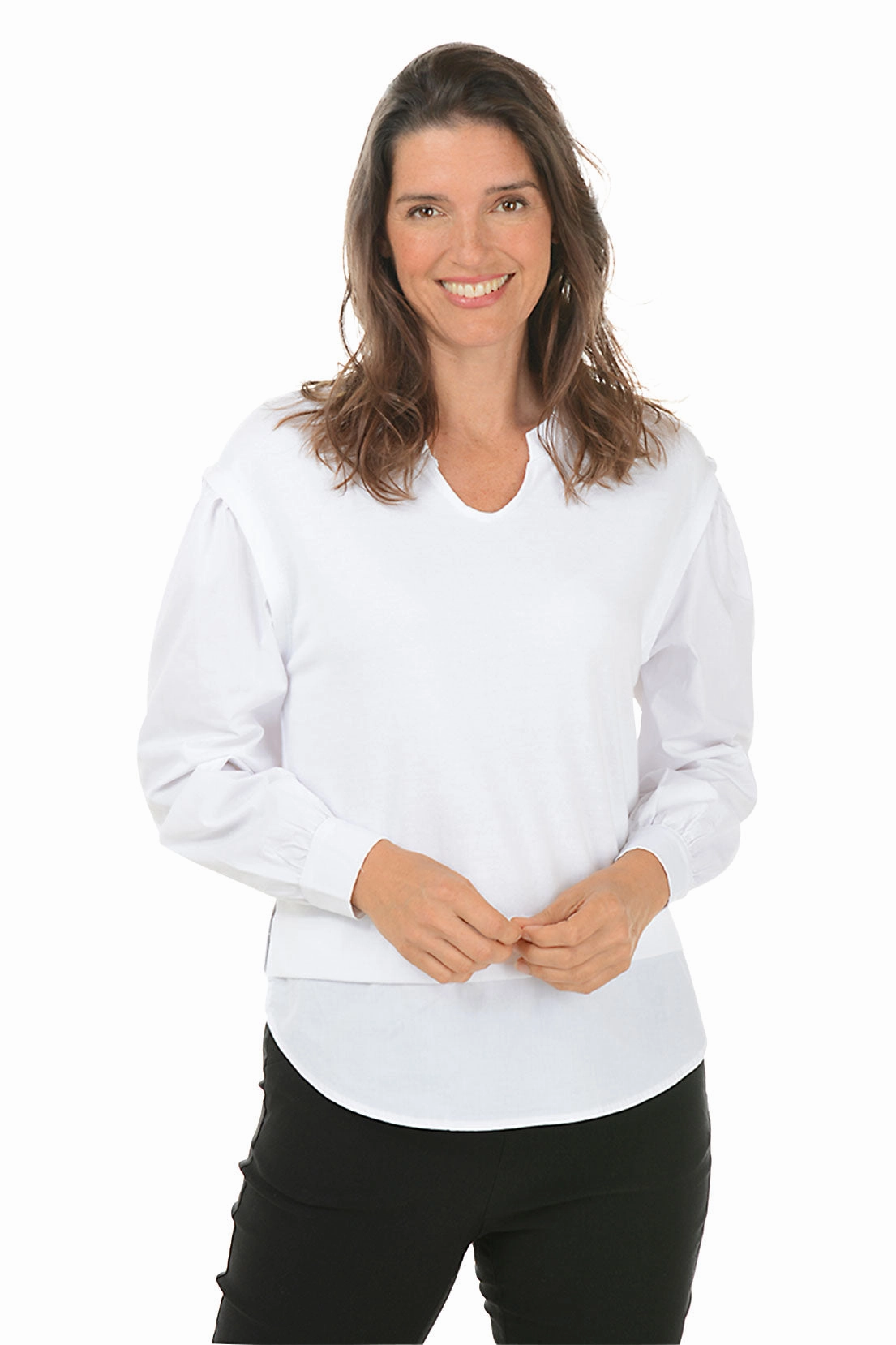 Poplin Layered Long Sleeve Top Reflective Detailing