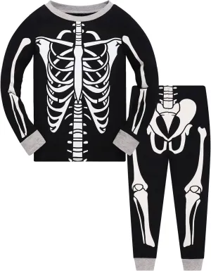 Popshion Boys Skeleton Pajamas Sets for Halloween Toddler Glow in The Dark Pumpkin PJS