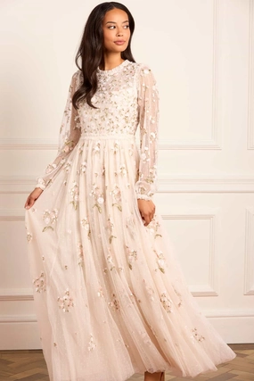 Posy Round Neck Gown Mesh Soft Sleeve Light