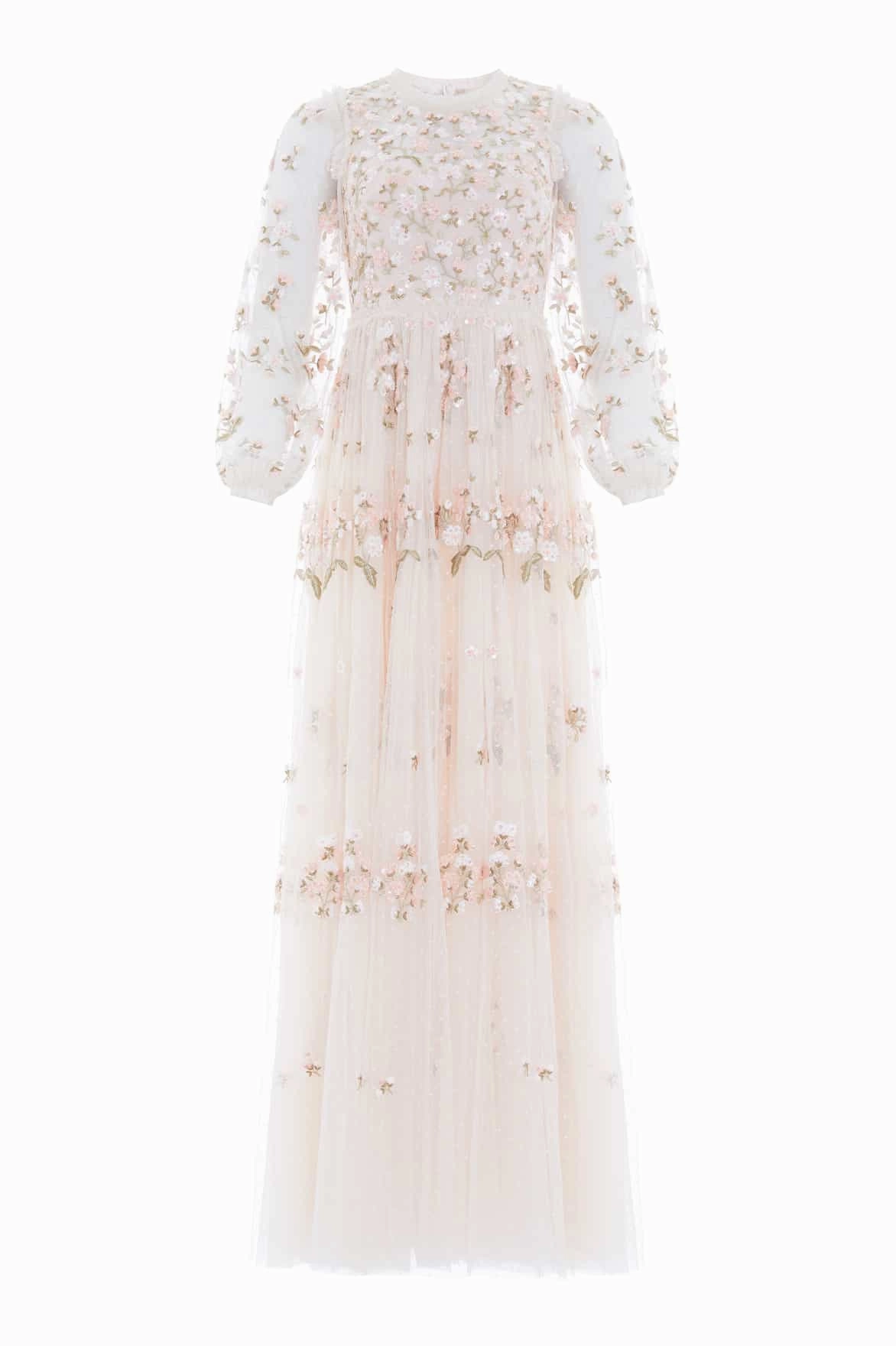 Lightweight-Lining Posy Round Neck Gown