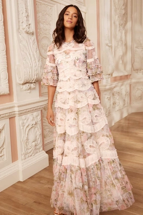 Fashionable Comfort Wear Lightweight Fabric Rose Powder Ingrid Gown