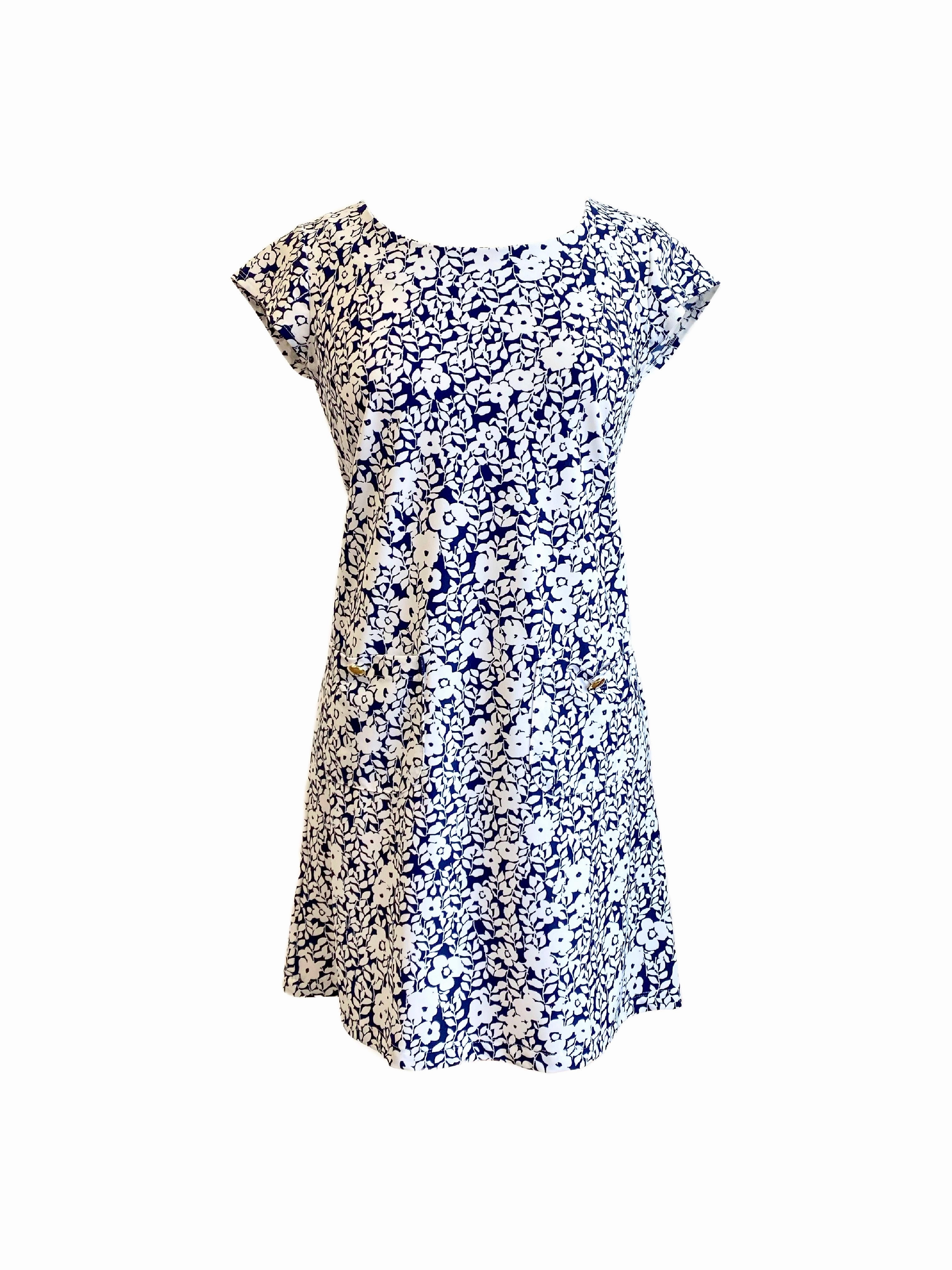 Charleston Cap Sleeve Dress Rosa Rugosa Navy Elegant Motion Pure Tone