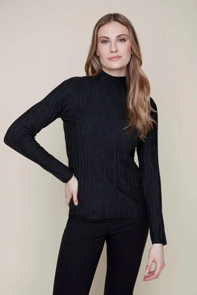 Temperature Control Fabric Renuar Black Embossed Knit Sweater