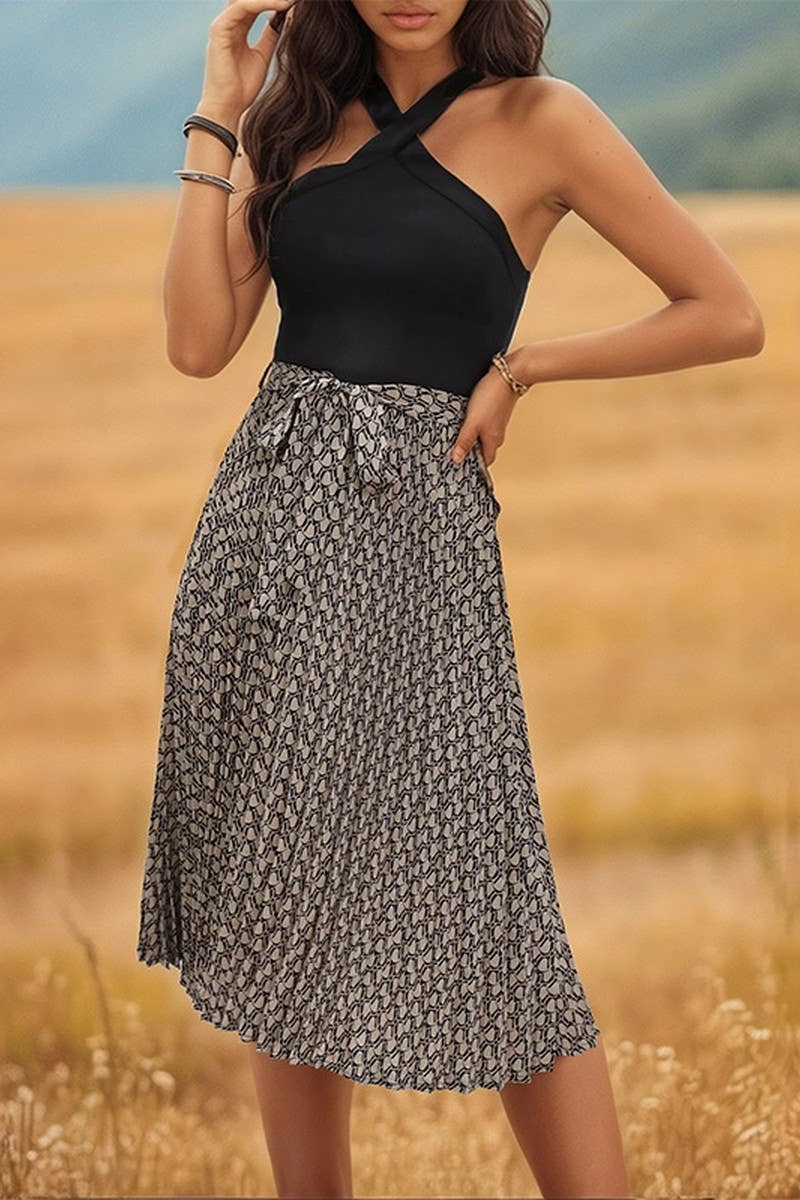 COLOR MATCHING CROSS HANGING NECK STRAP DRESS_CWDSD2896 Calm Flow Sweetheart-Neck