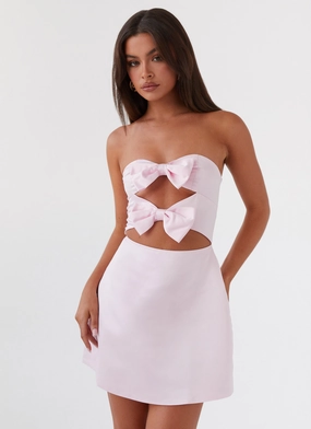 Peplum-Style Minimal Motion Girl Crush Bow Mini Dress - Pink