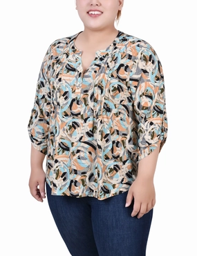 Sport Top Plus Size 3/4 Roll Tab Pullover Top