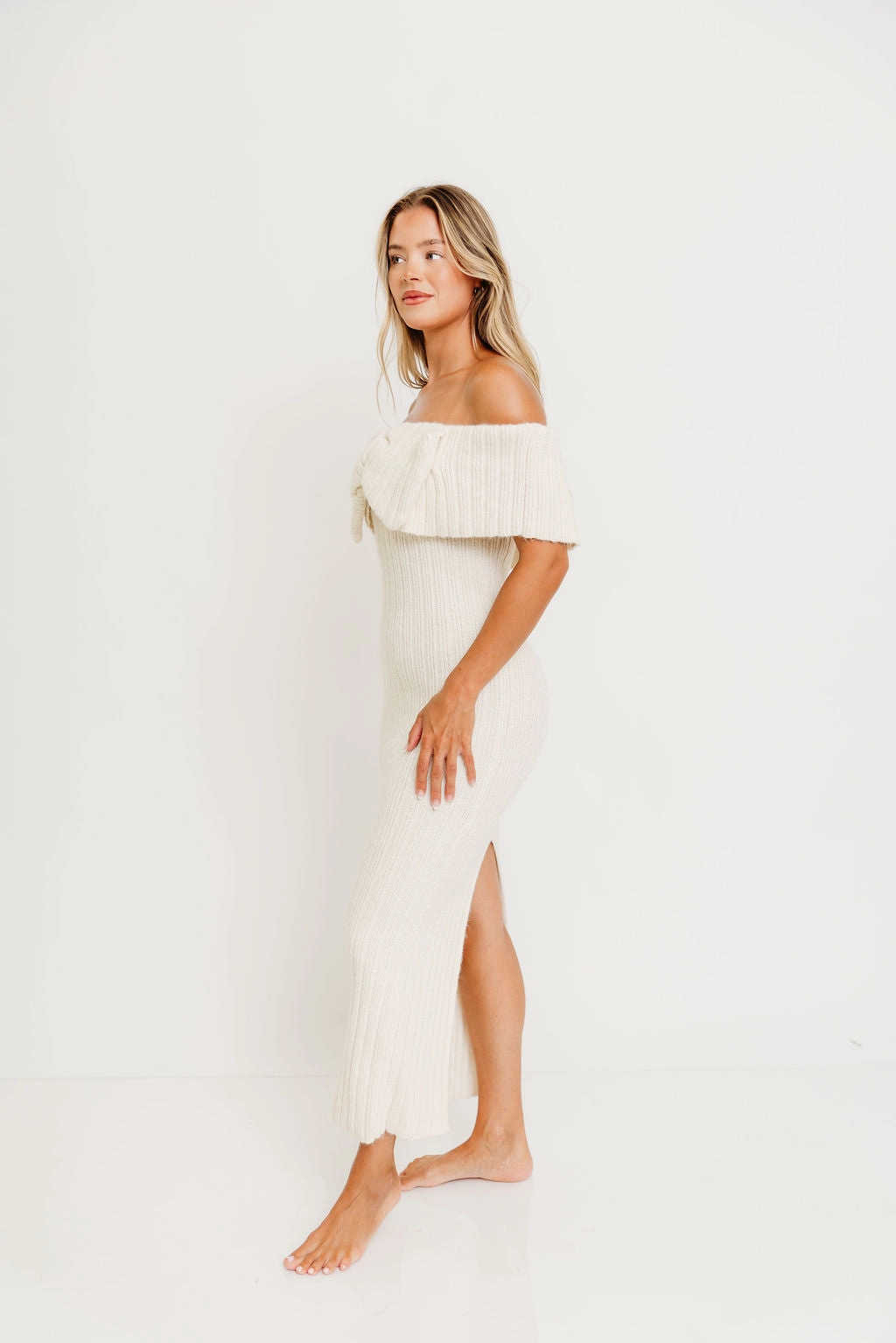Aston Bow Front Maxi Sweater Dress in Ivory Bump Friendly & Inclusive Sizing (S-3XL) Timeless slip dress