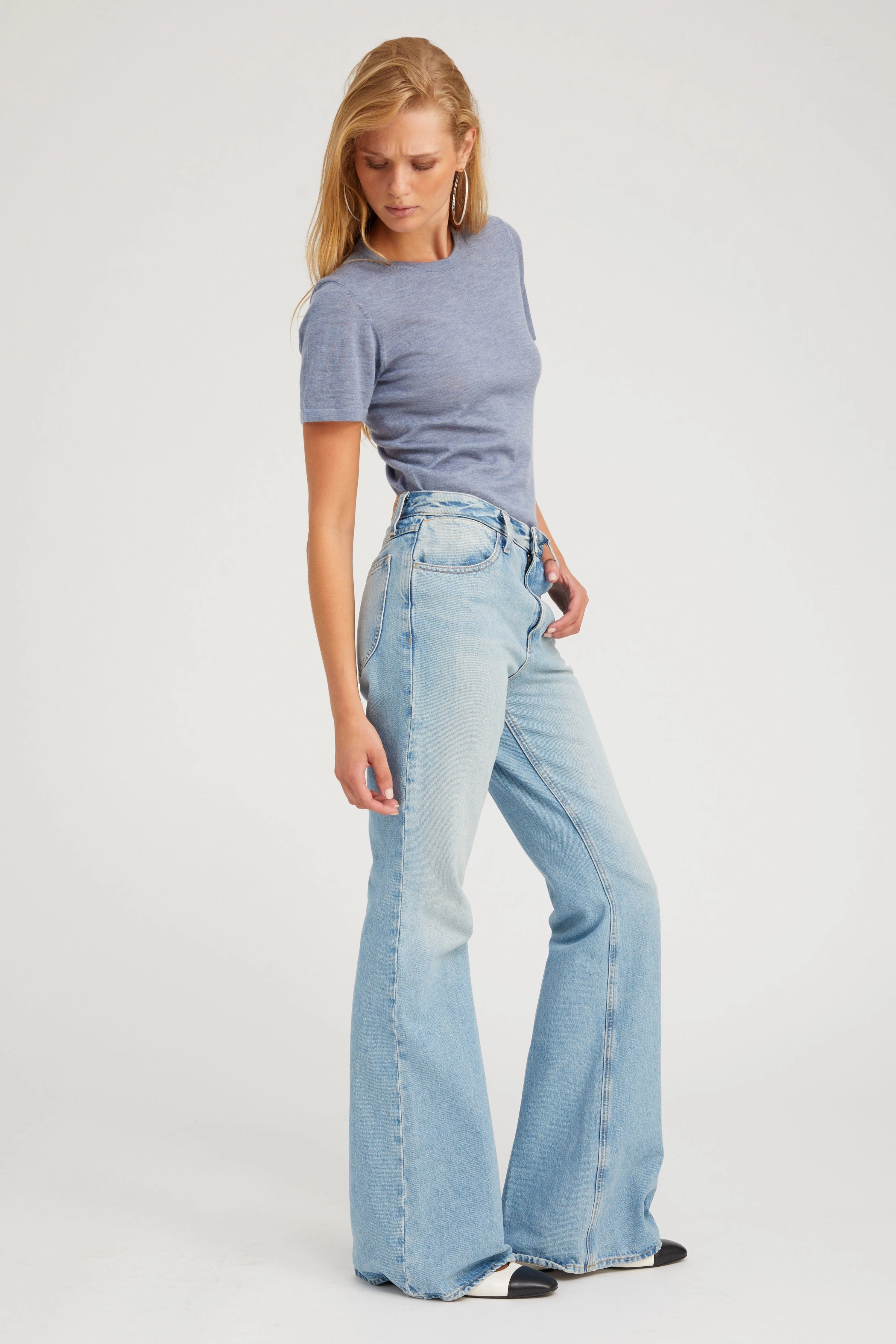 SoftKnit Non Slip Shoulder Seams Steel Blue Ultra Fine Cashmere Tee