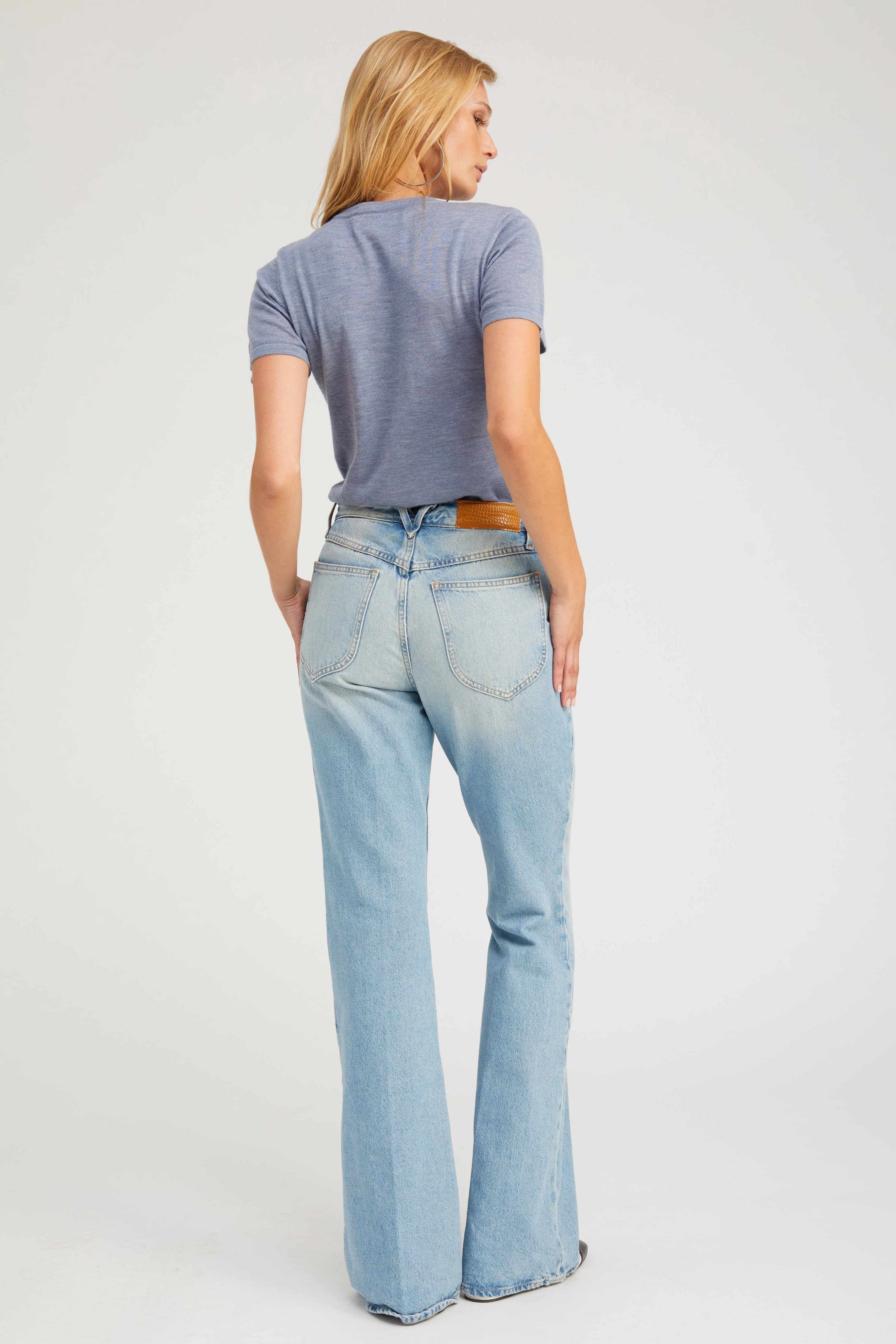 Button Down Collar Style Steel Blue Ultra Fine Cashmere Tee