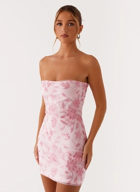 Relaxed and Elegant Light Sheen Moorey Beaded Mini Dress - Pink