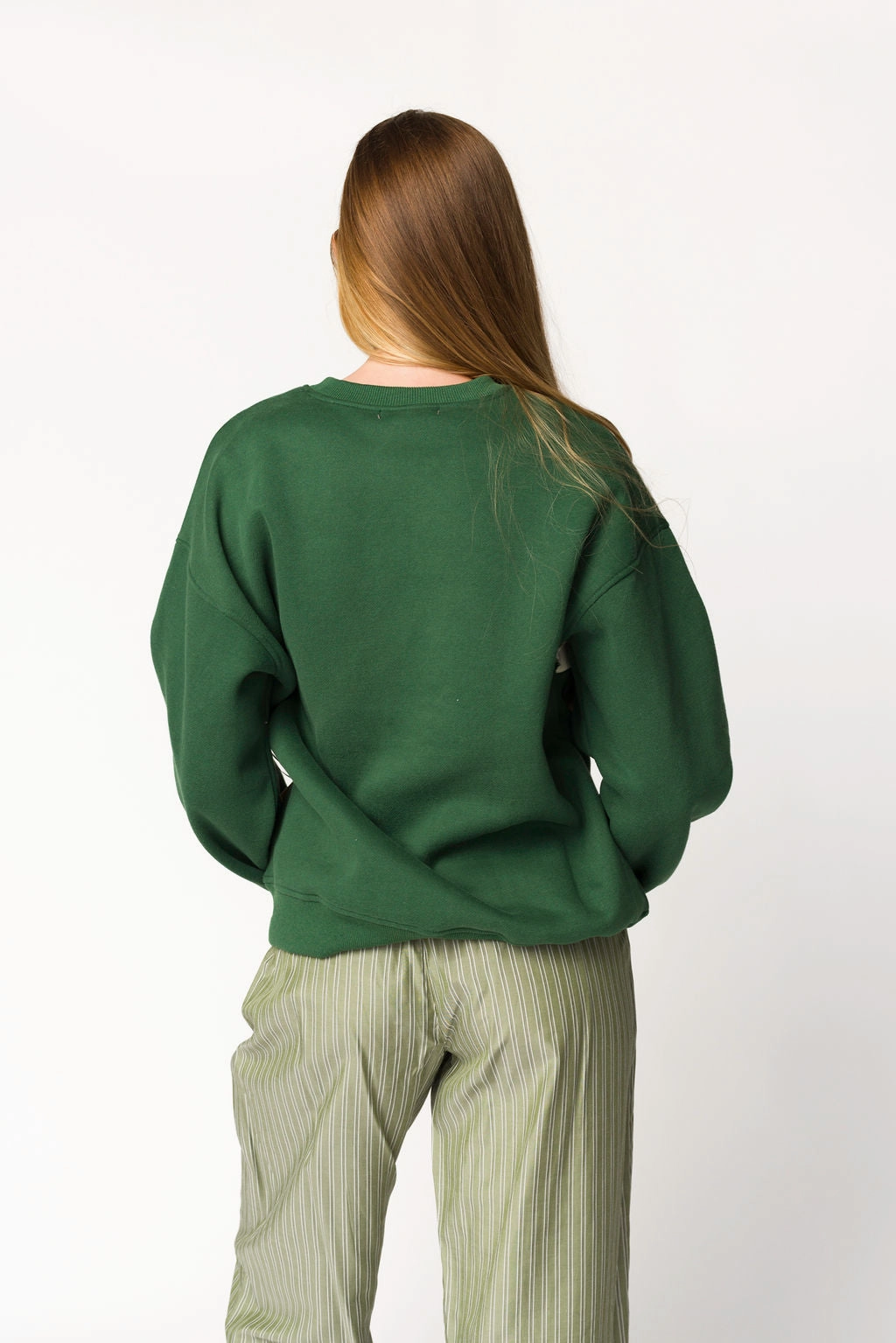 Aprs Colorblocked Crewneck in Pine Green Contrast Stitch Detail