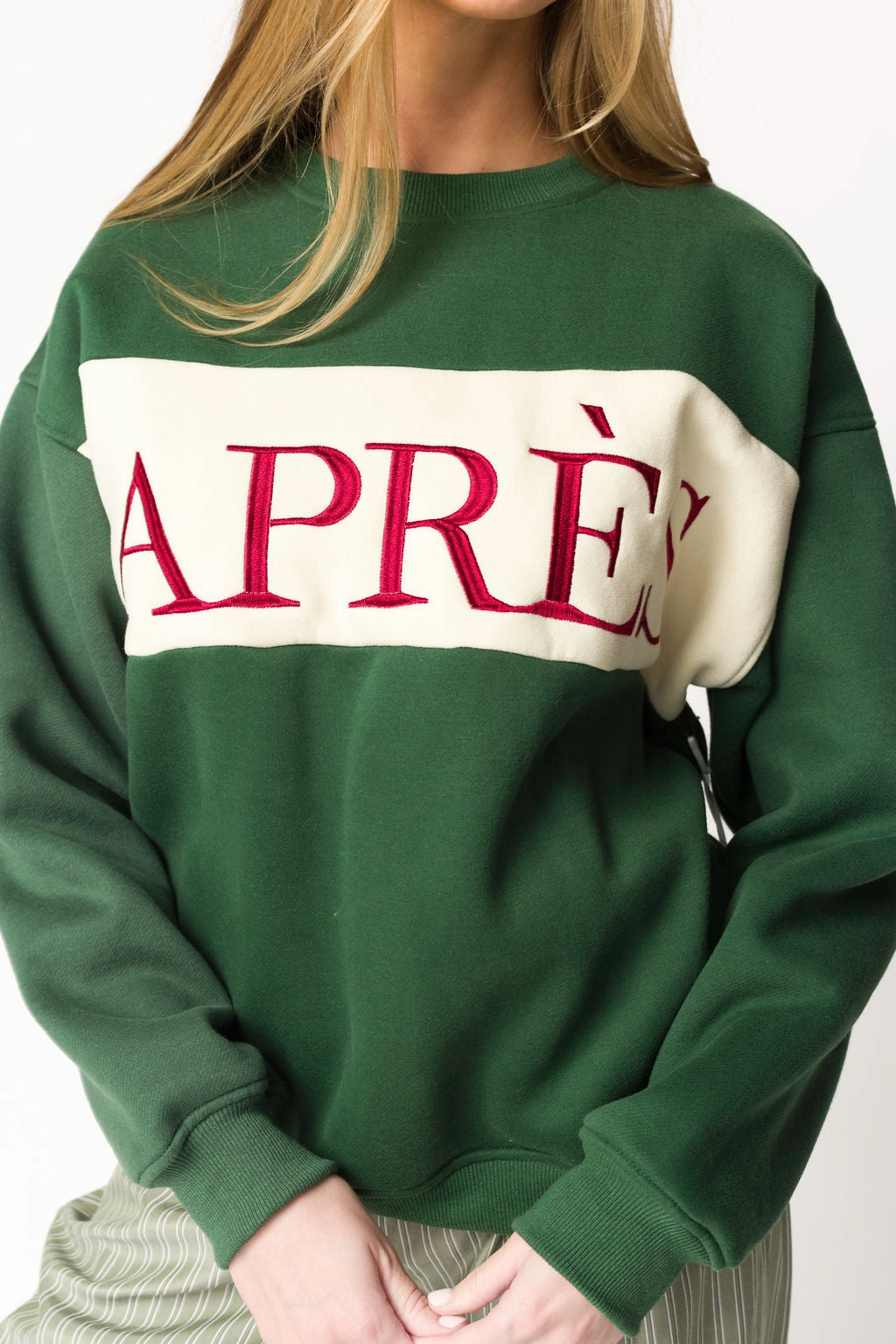 Aprs Colorblocked Crewneck in Pine Green Bound Edges