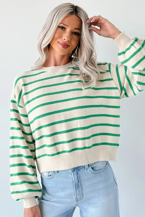Morning Rituals Striped Button Detail Sweater (Green) UltraSoftInterior HypoallergenicFabric