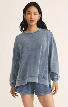 Noise Reduced Zipper Z Supply Knit Denim Modern Weekender in Medium Indigo