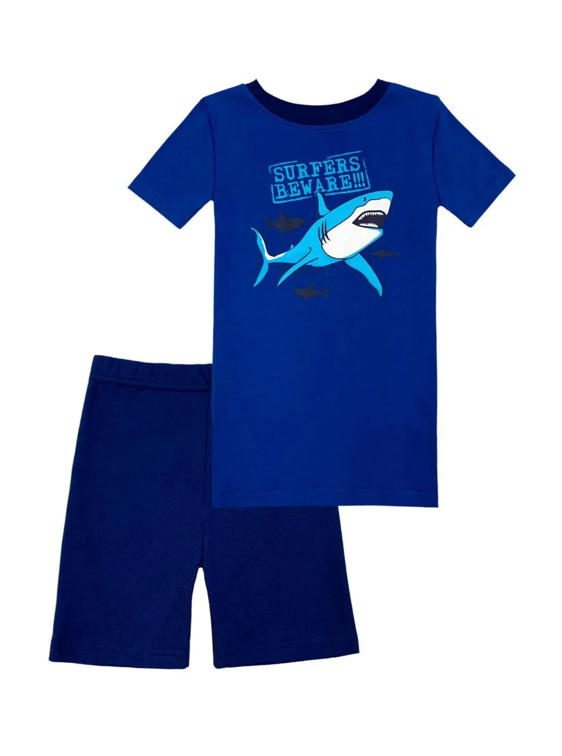 Prestigez Boys' Organic Cotton 2 Piece Pajama Set With Shorts Shark Surfers Beware
