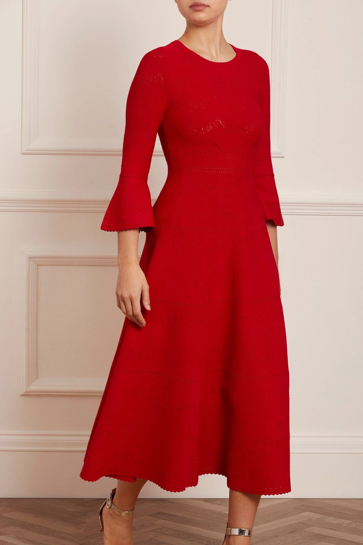 Pretty Pointelle Knit Ankle Gown Timeless Line Holiday-Party