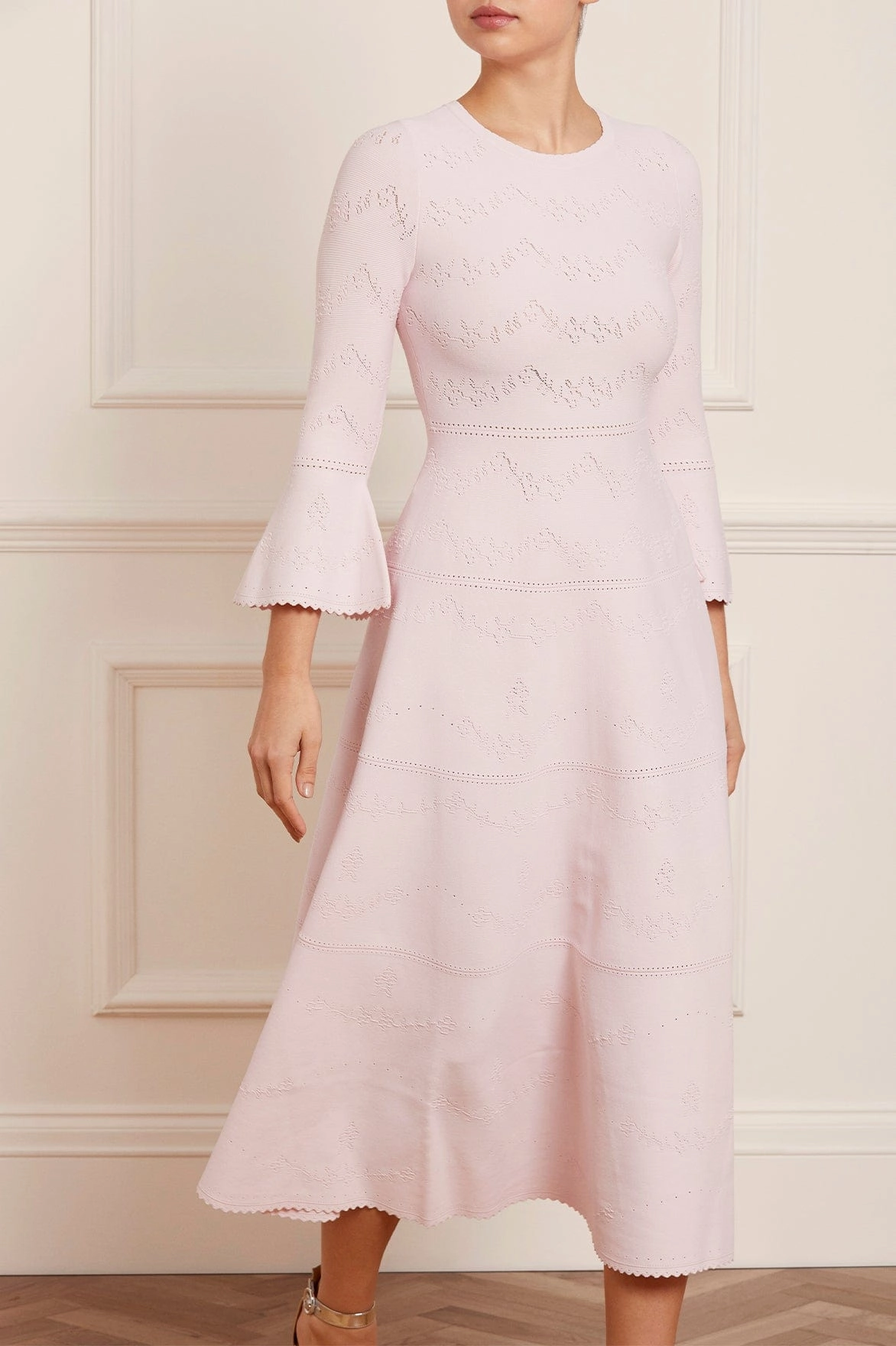Bold Cut Pretty Pointelle Knit Ankle Gown