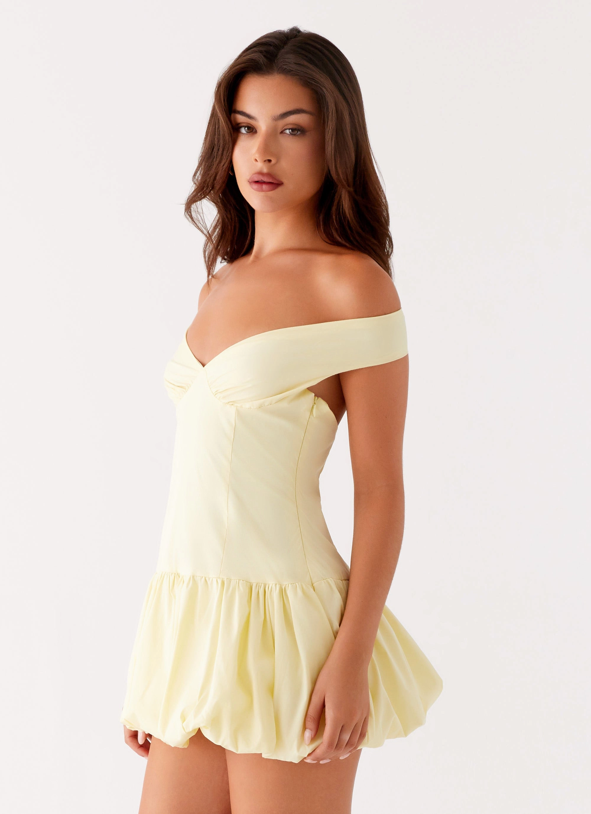 Endless Romance Off Shoulder Mini Dress - Yellow Bright Mood Stylish Feel