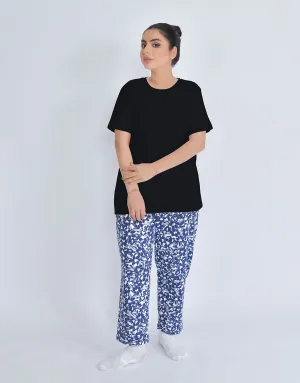 Printed Pajama With Snow White Shirt Loungewear For Ladies-Blue With Blue