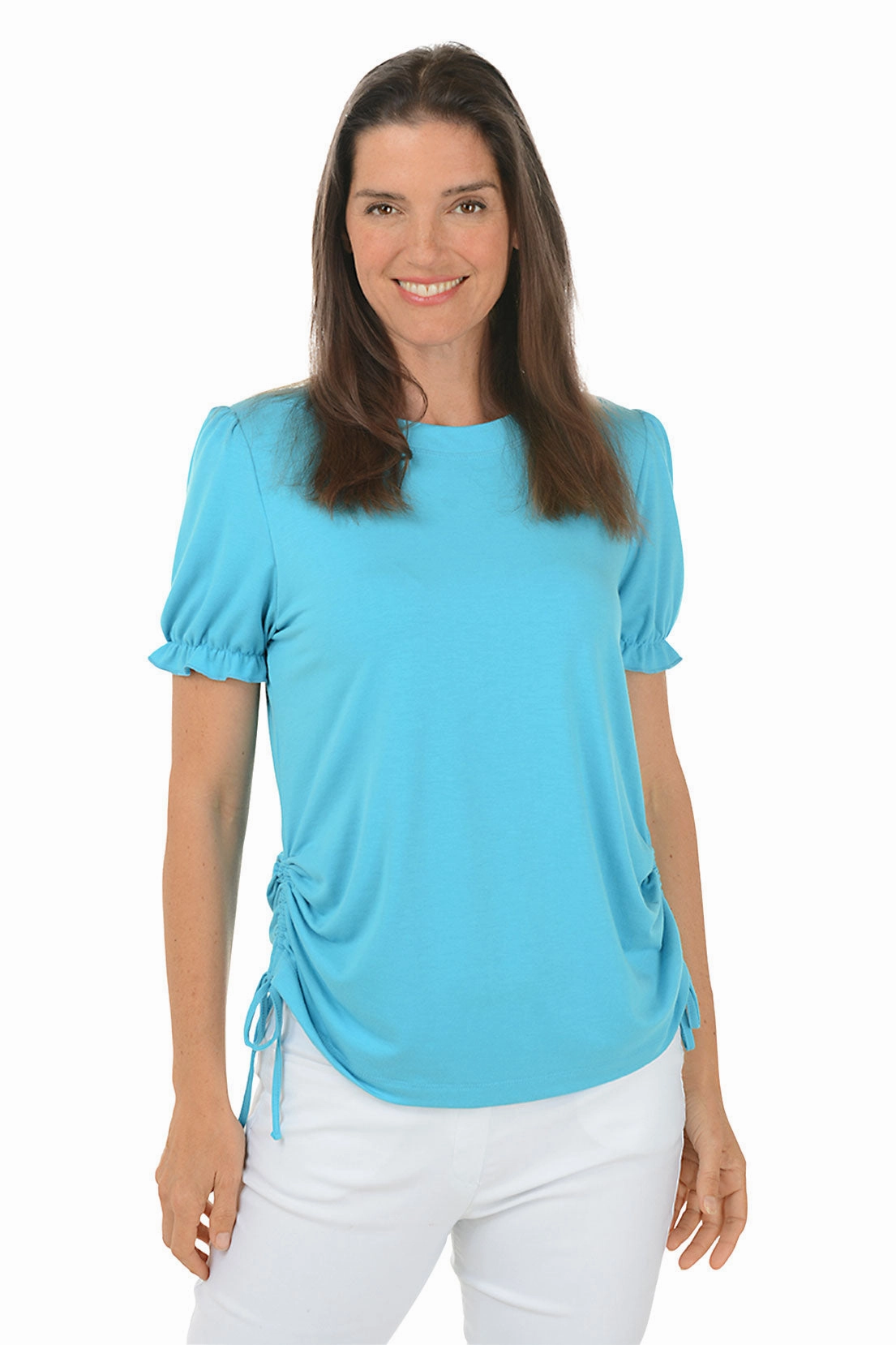 Neutral Tone Palette Puff Sleeve Side Shirred Tee