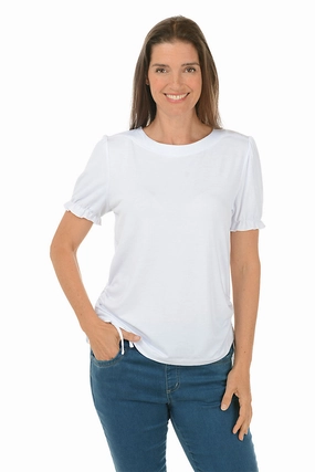 Puff Sleeve Side Shirred Tee Quick Dry Fabric BrushedInnerLining
