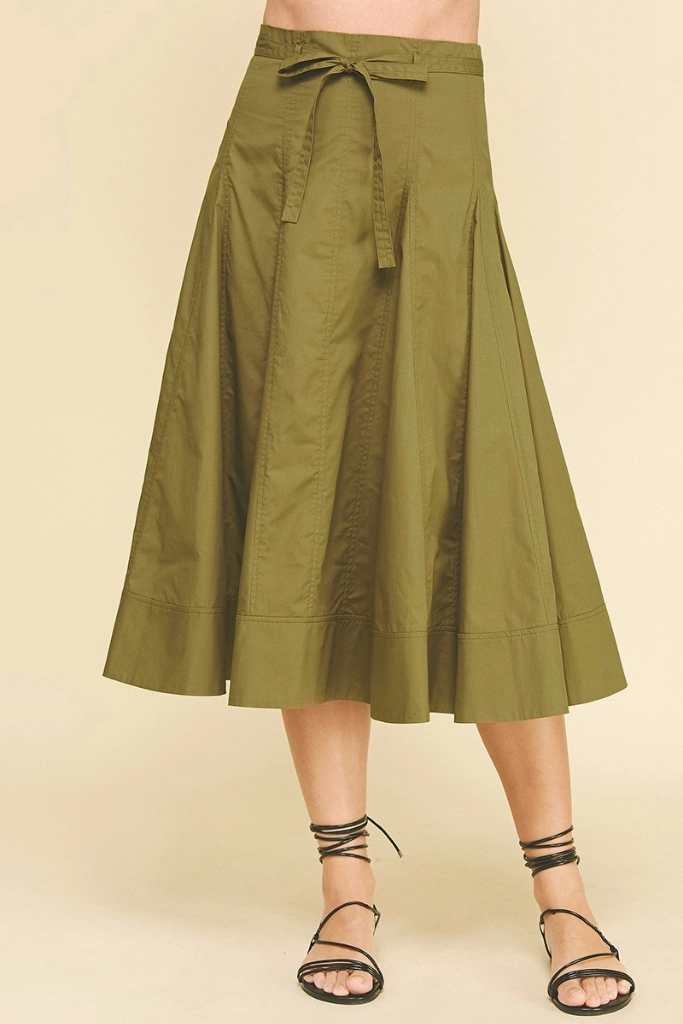 Fashion Fusion Violet Poplin Midi Skirt in Khaki