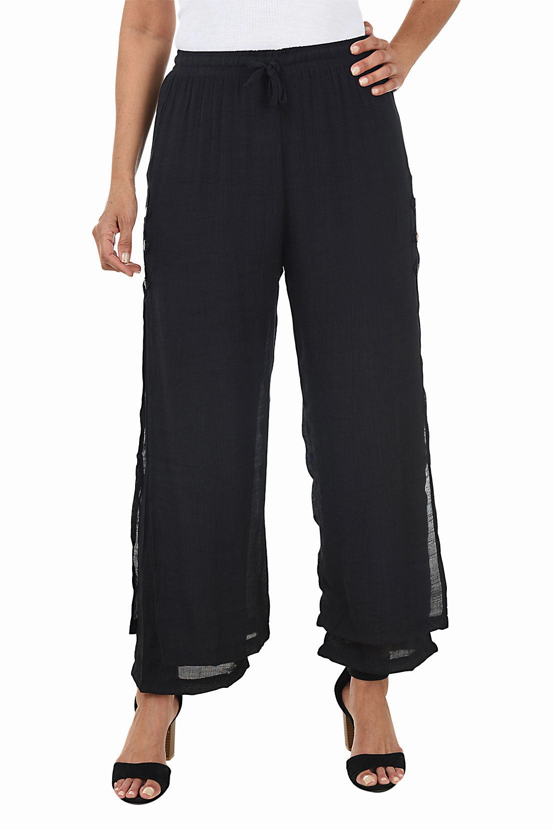 Pull-On Gauze Relaxed Pants Sleek Appearance Sport Comfort