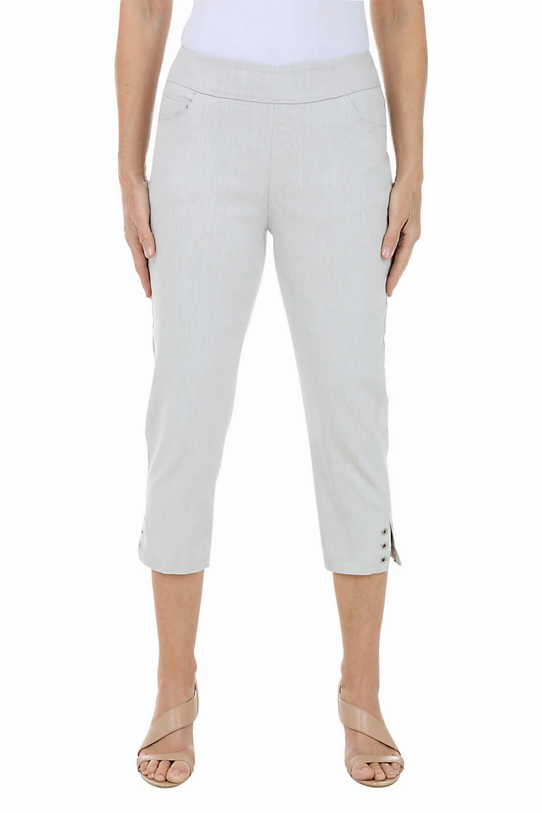 Flexible Fabric OrganicCottonBlend Pull-On Rhinestone Denim Capri Pant