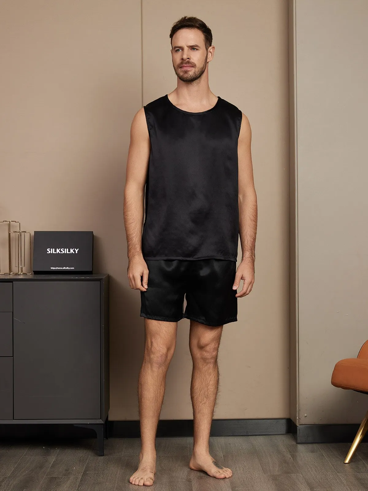 Pure Silk Sleeveless Men's Pajamas Set