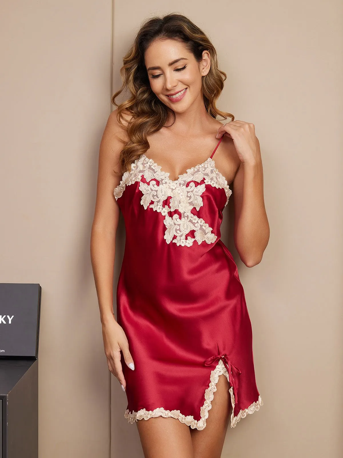 Pure Silk Spaghetti Strap Lace  Nightgown