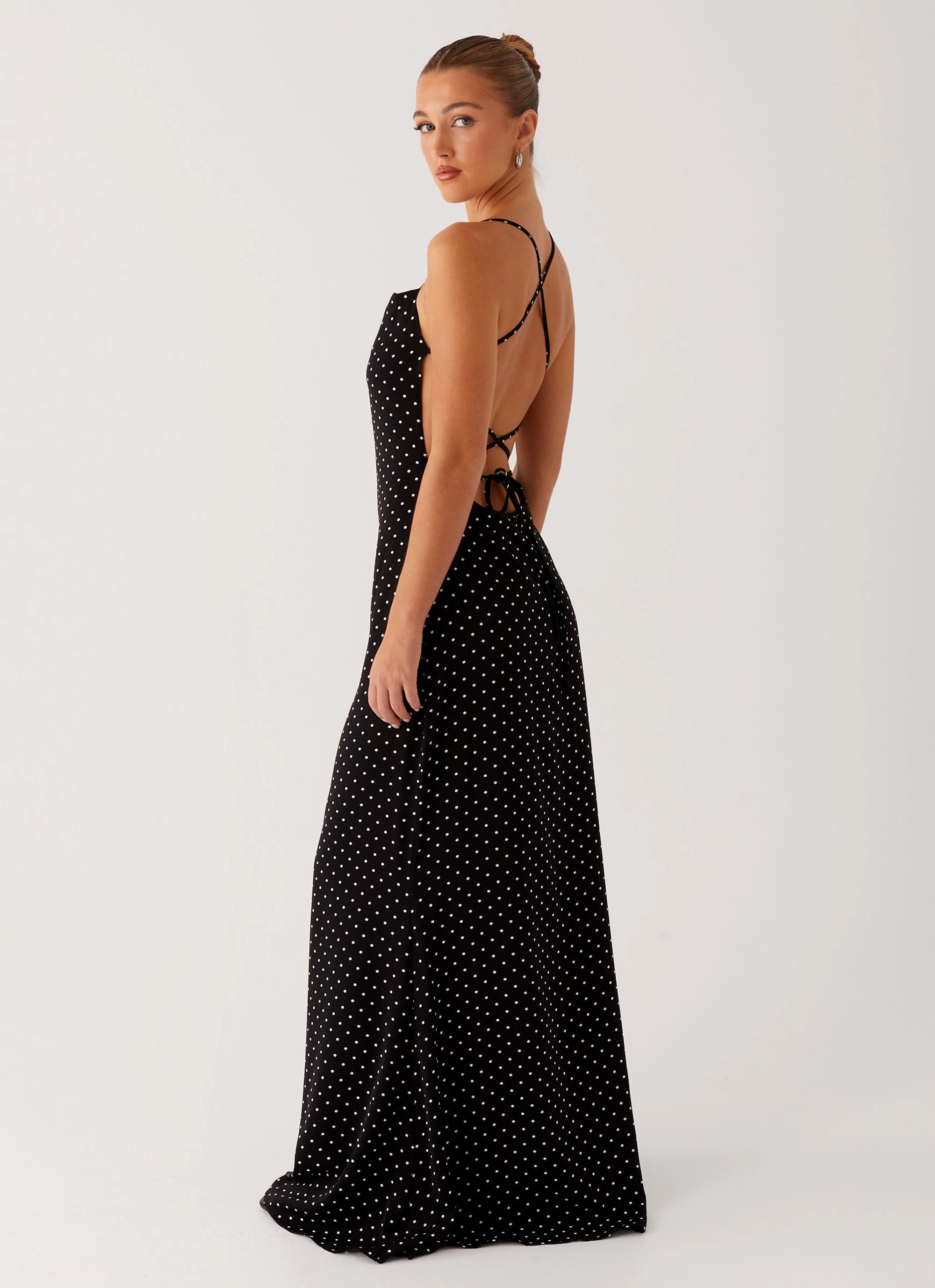 Purely Maxi Dress - Black Polka Dot Wool-Blend Street Flex