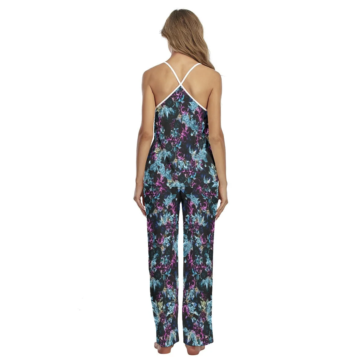 Purple Skull Floral Cami Pajamas Sets For Women Sleepwears Combo