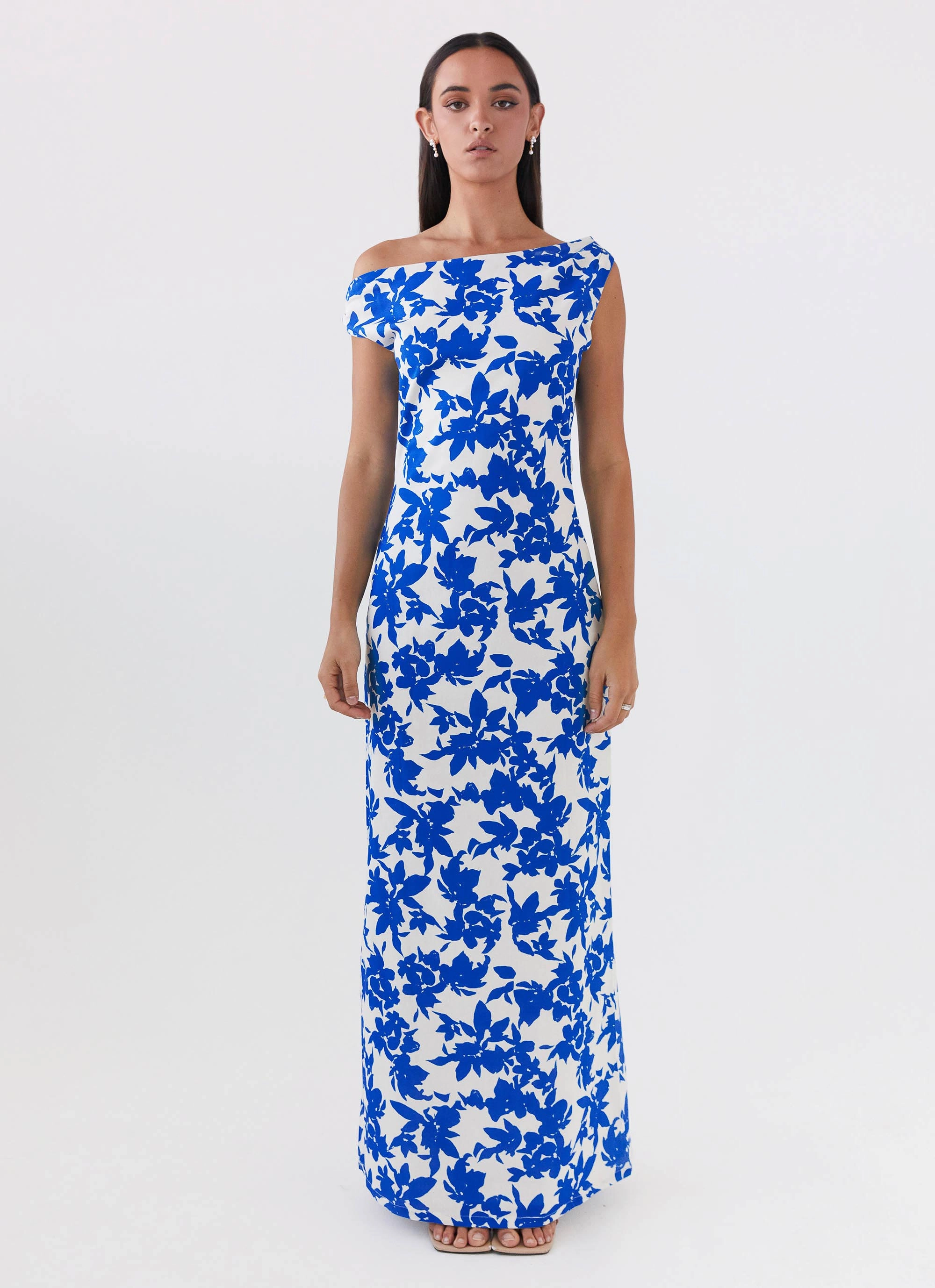 Classic sheath dress Pyper Off Shoulder Maxi Dress - Blue Floral