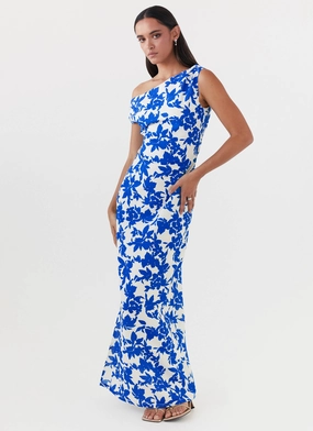 Pyper Off Shoulder Maxi Dress - Blue Floral Clear Blush