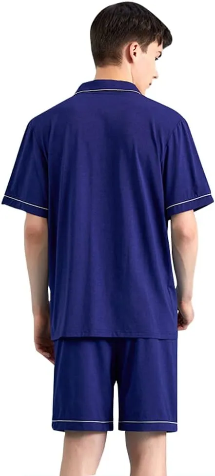 Qianxiu Mens Short Pajamas Set - Button Down Sleepwear Soft Lounge Pjs Mens Pajamas Set Cotton,100% Cotton with Pockets